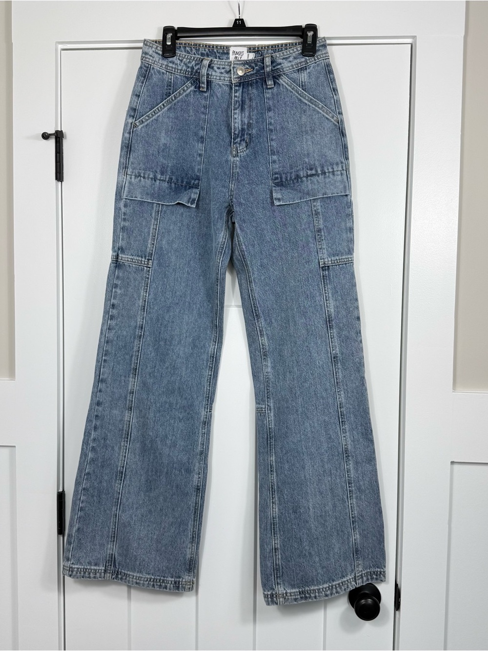NWT Princess Polly Chad Cargo High Rise Wide Leg Jeans Mid Wash Women’s Size 4